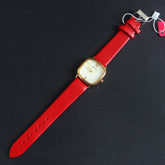 Red Leather Strap Rosegold Dial Women Wrist Watch
